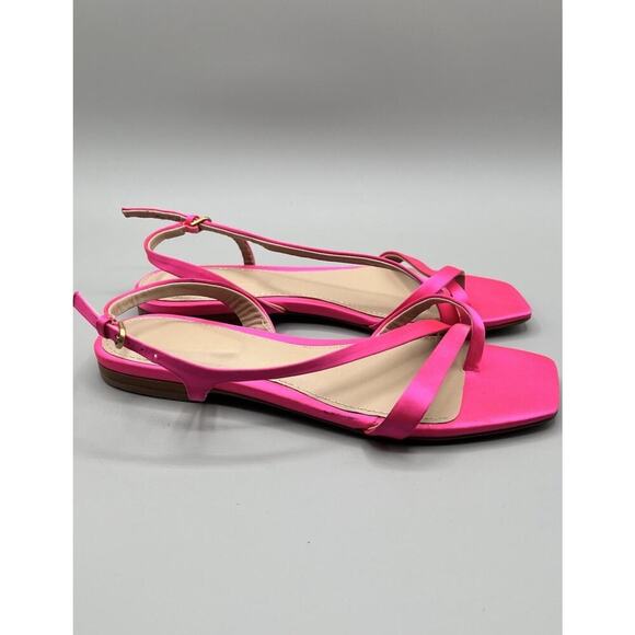 BODEN Womens Pink Satin Square Toe Loop Flat Sandals Womens Size 6 - Picture 1 of 8